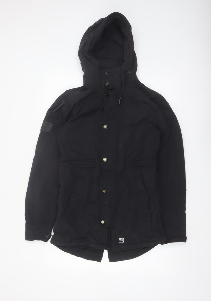 Superdry Women's Black Parka Jacket Size S Hooded Water Resistant