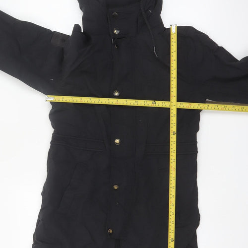 Superdry Women's Black Parka Jacket Size S Hooded Water Resistant