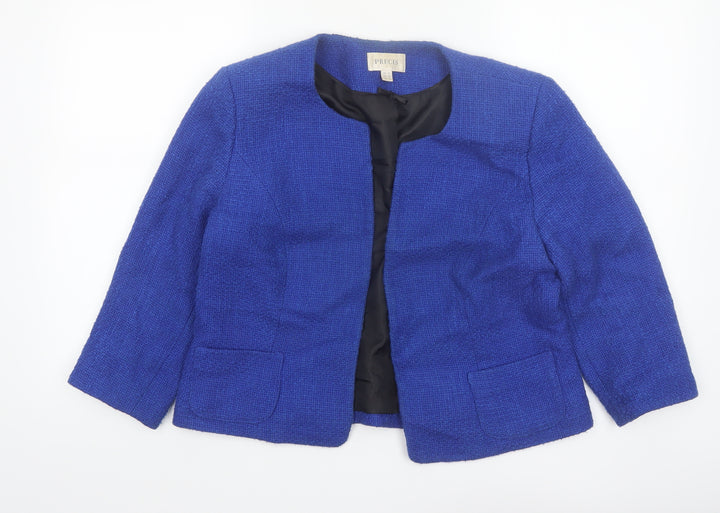 Precis Women's Blue Bouclé Cropped Blazer Jacket UK 14