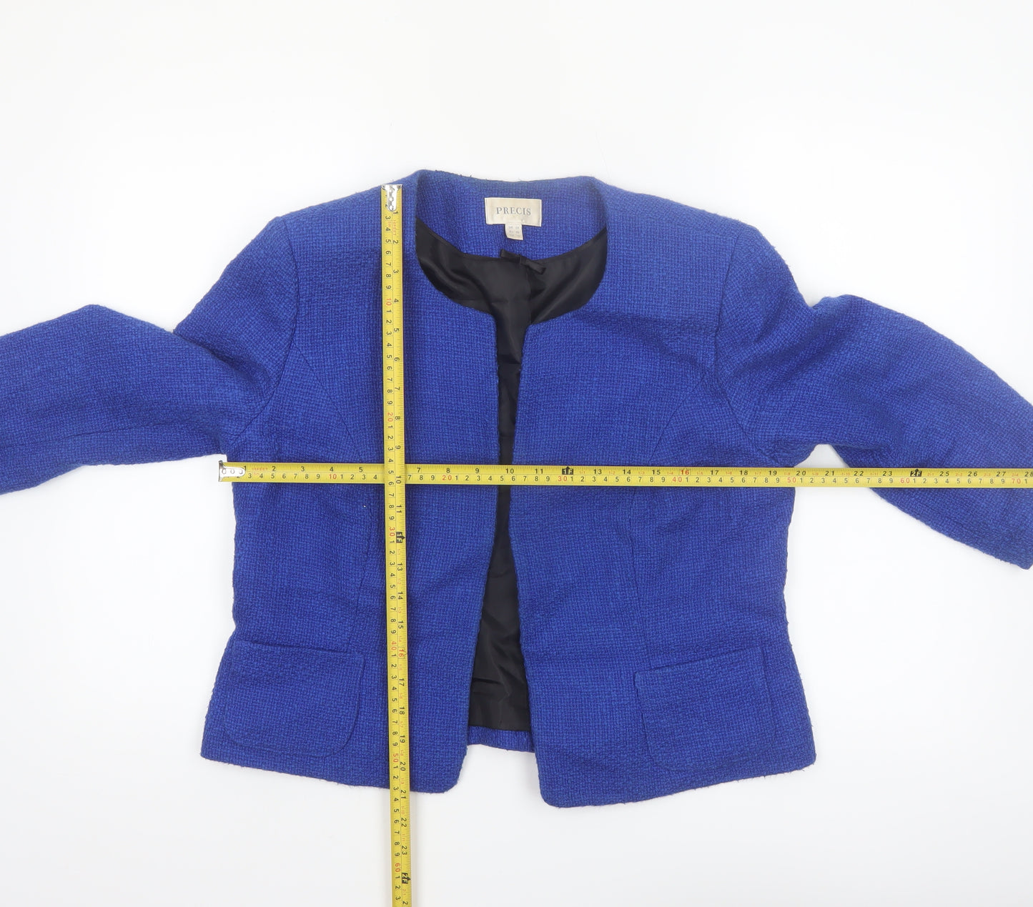 Precis Women's Blue Bouclé Cropped Blazer Jacket UK 14