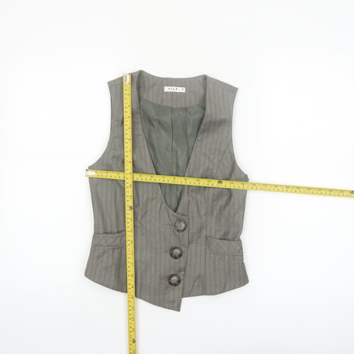 Vila Women’s Grey Pinstripe Waistcoat Size S Lined Belted
