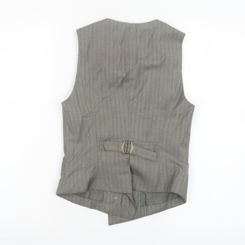 Vila Women’s Grey Pinstripe Waistcoat Size S Lined Belted