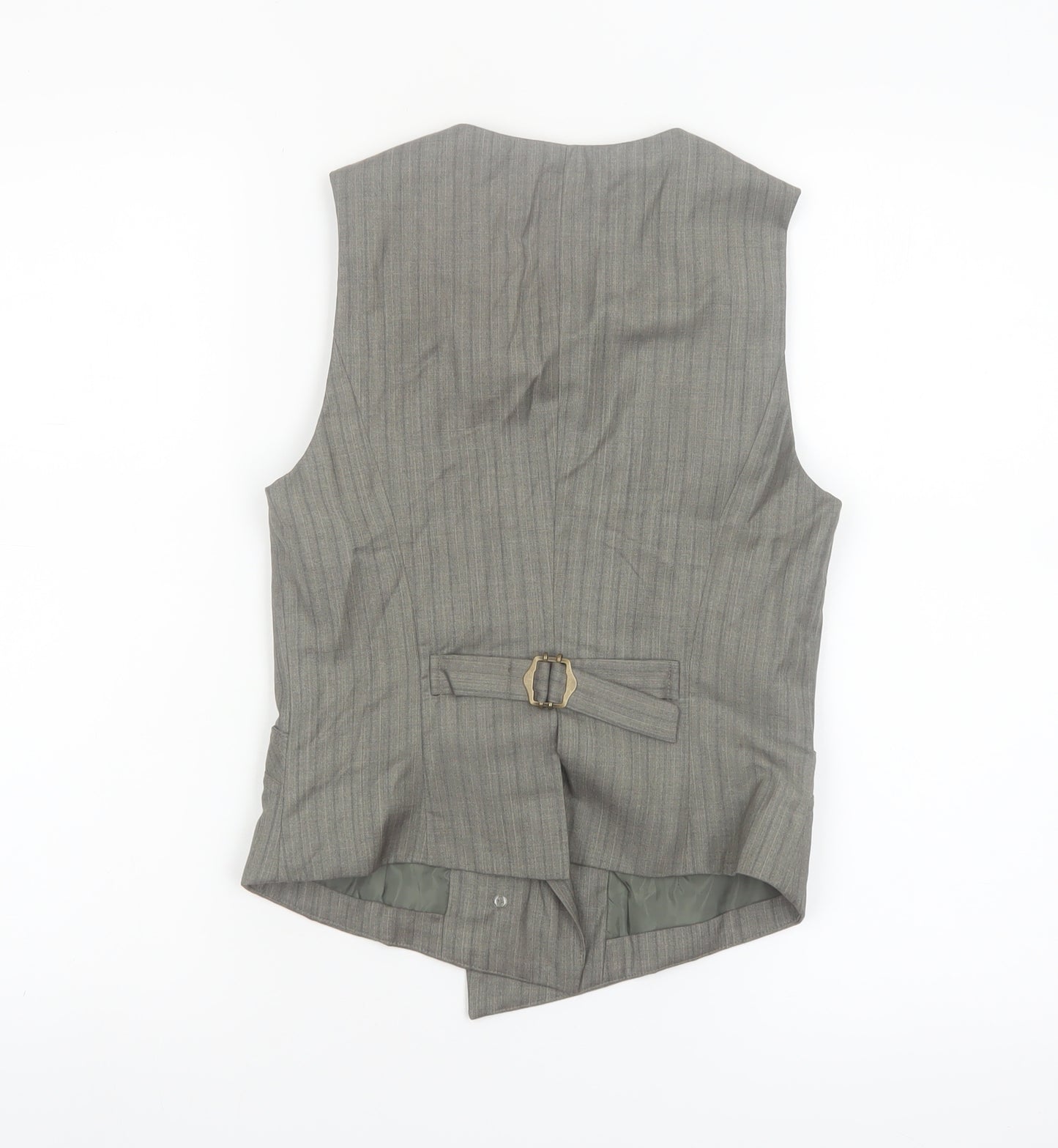Vila Women’s Grey Pinstripe Waistcoat Size S Lined Belted