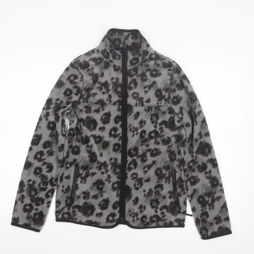 Tu Women's Grey Leopard Print Fleece Zip Jacket Size 8