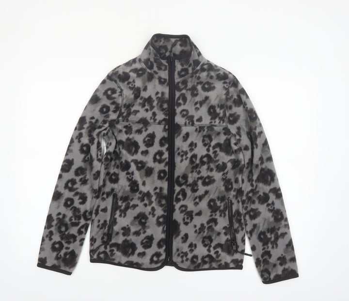 Tu Women's Grey Leopard Print Fleece Zip Jacket Size 8