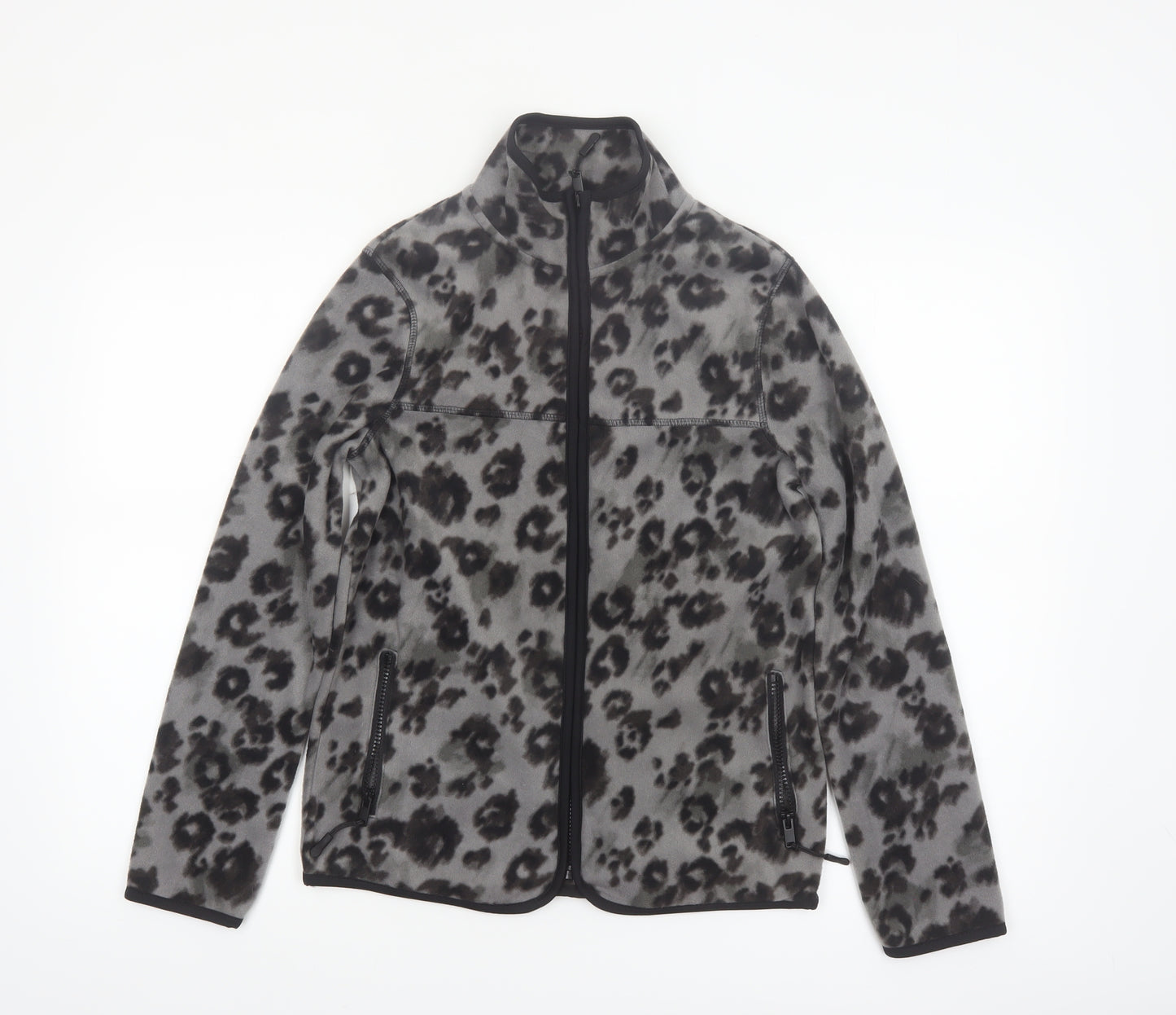 Tu Women's Grey Leopard Print Fleece Zip Jacket Size 8