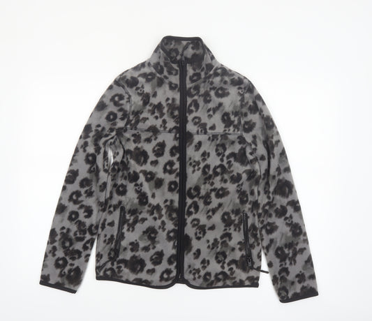 Tu Women's Grey Leopard Print Fleece Zip Jacket Size 8