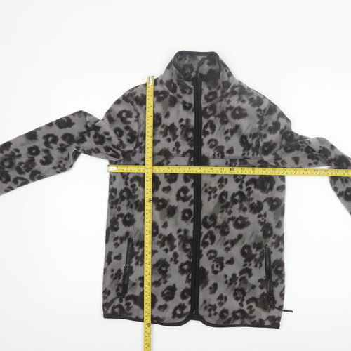 Tu Women's Grey Leopard Print Fleece Zip Jacket Size 8