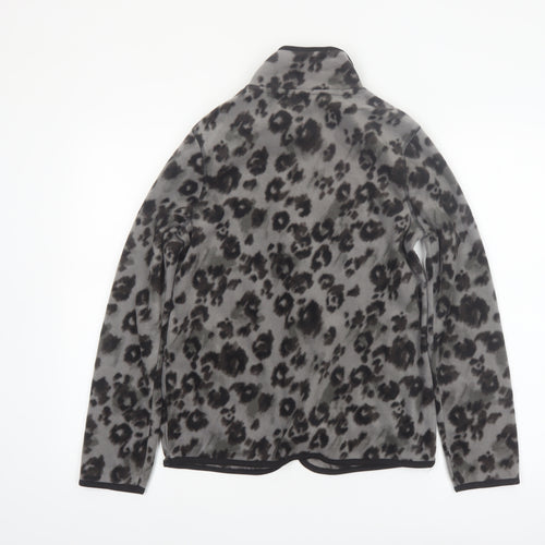 Tu Women's Grey Leopard Print Fleece Zip Jacket Size 8