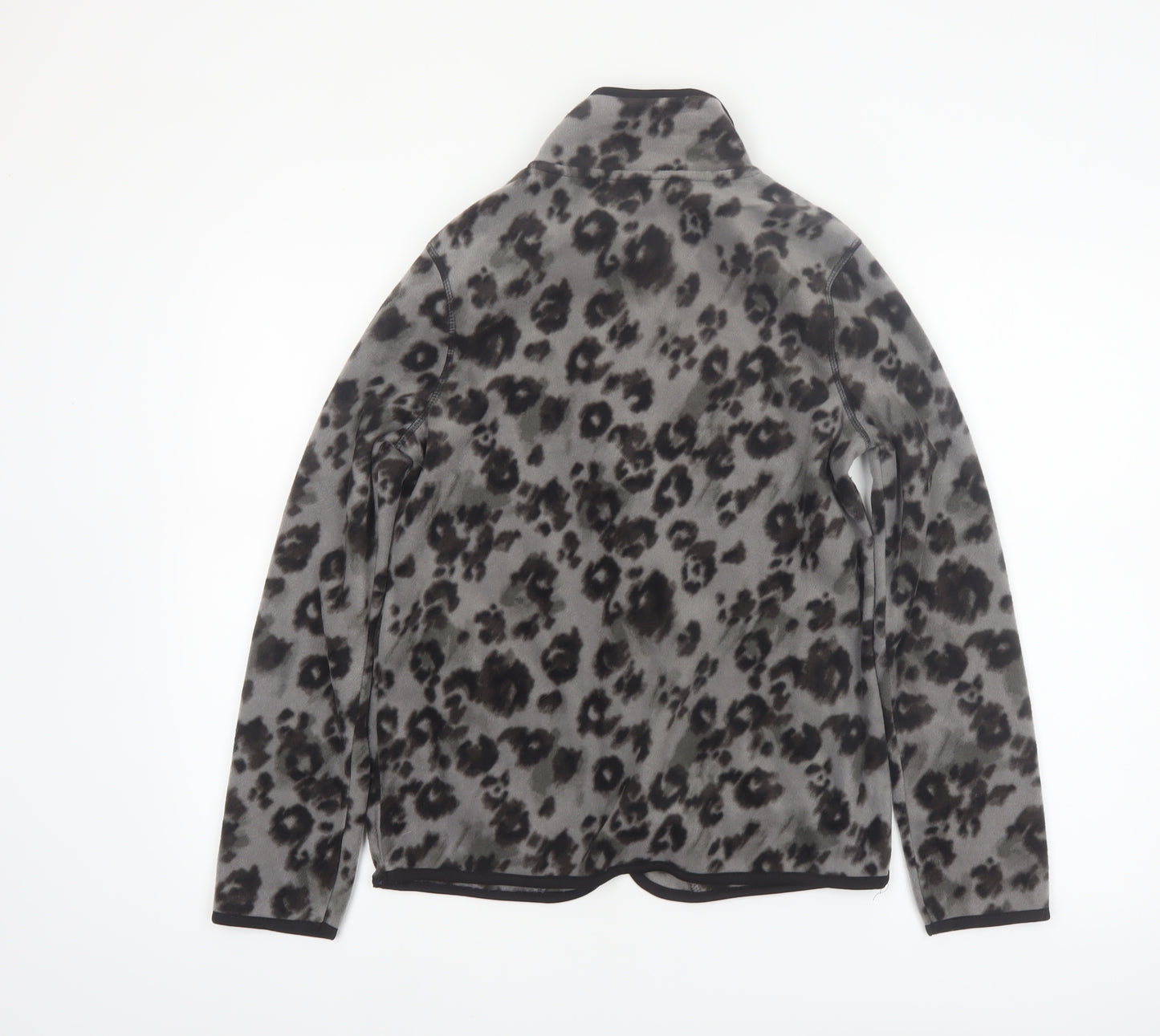 Tu Women's Grey Leopard Print Fleece Zip Jacket Size 8
