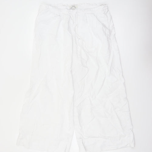 Marks and Spencer Women’s White Linen Blend Wide-Leg Trousers Size 16 X Short