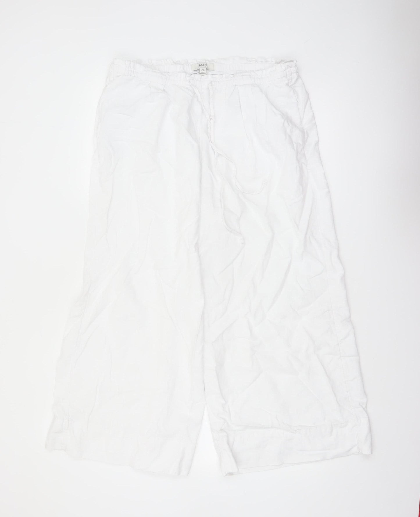 Marks and Spencer Women’s White Linen Blend Wide-Leg Trousers Size 16 X Short