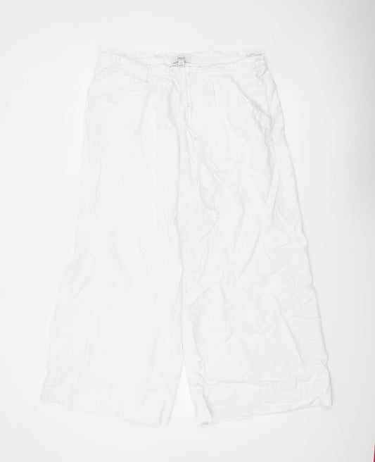 Marks and Spencer Women’s White Linen Blend Wide-Leg Trousers Size 16 X Short