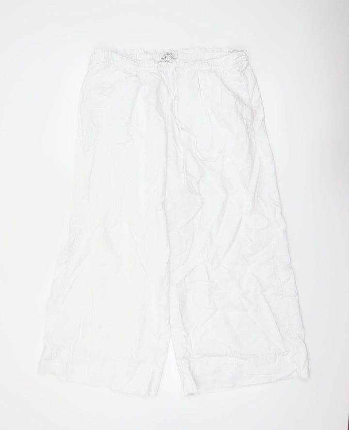 Marks and Spencer Women’s White Linen Blend Wide-Leg Trousers Size 16 X Short