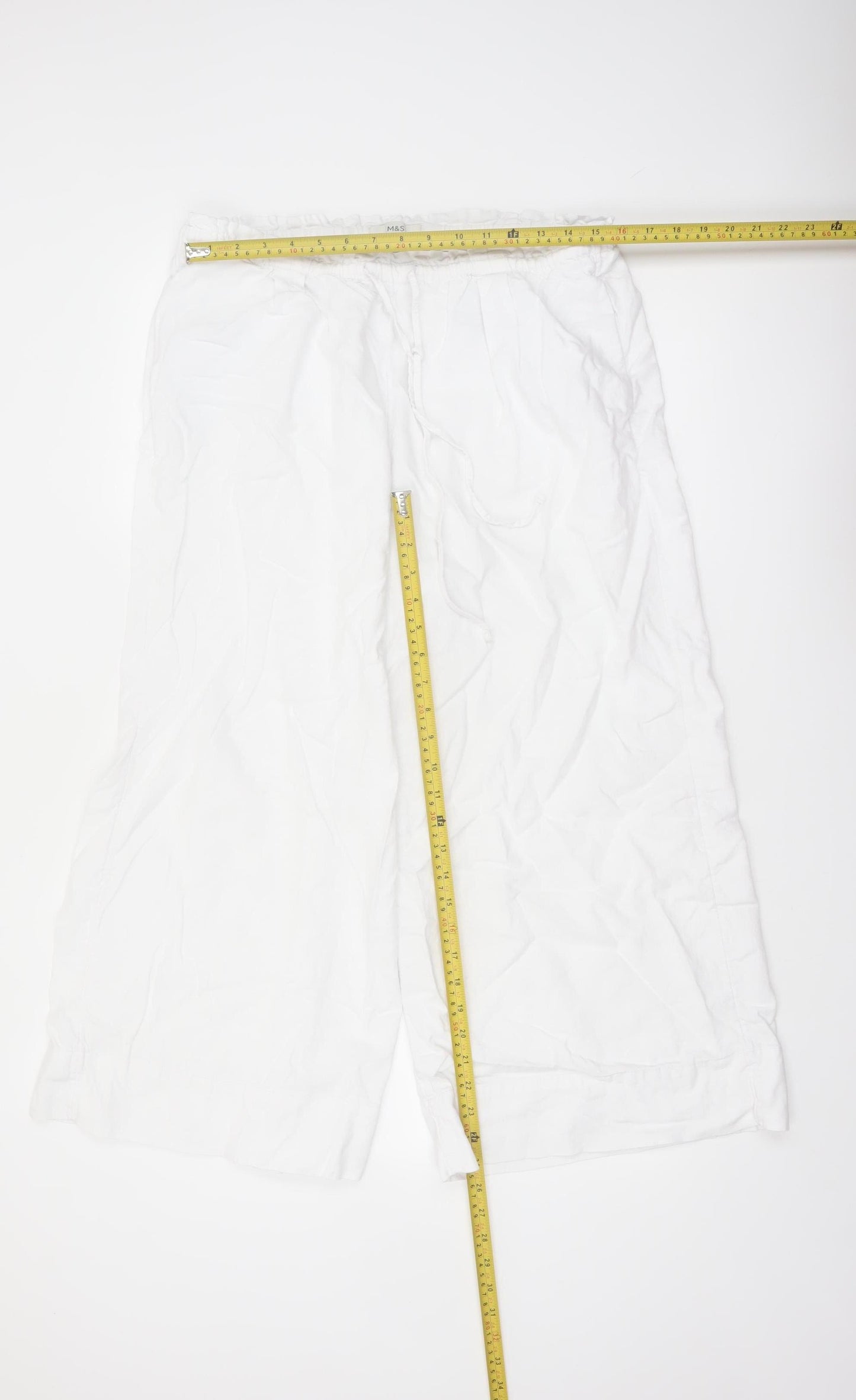Marks and Spencer Women’s White Linen Blend Wide-Leg Trousers Size 16 X Short