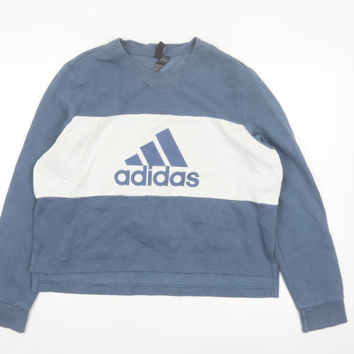Adidas Women Blue & White Crew Neck Pullover Sweatshirt XL 20-22