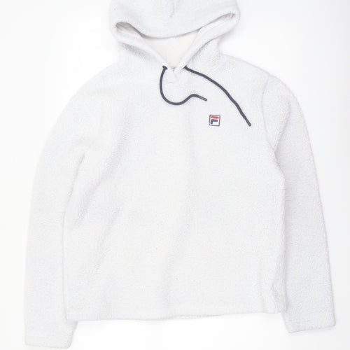 FILA Women White Fleece Pullover Hoodie Size M Relaxed Fit