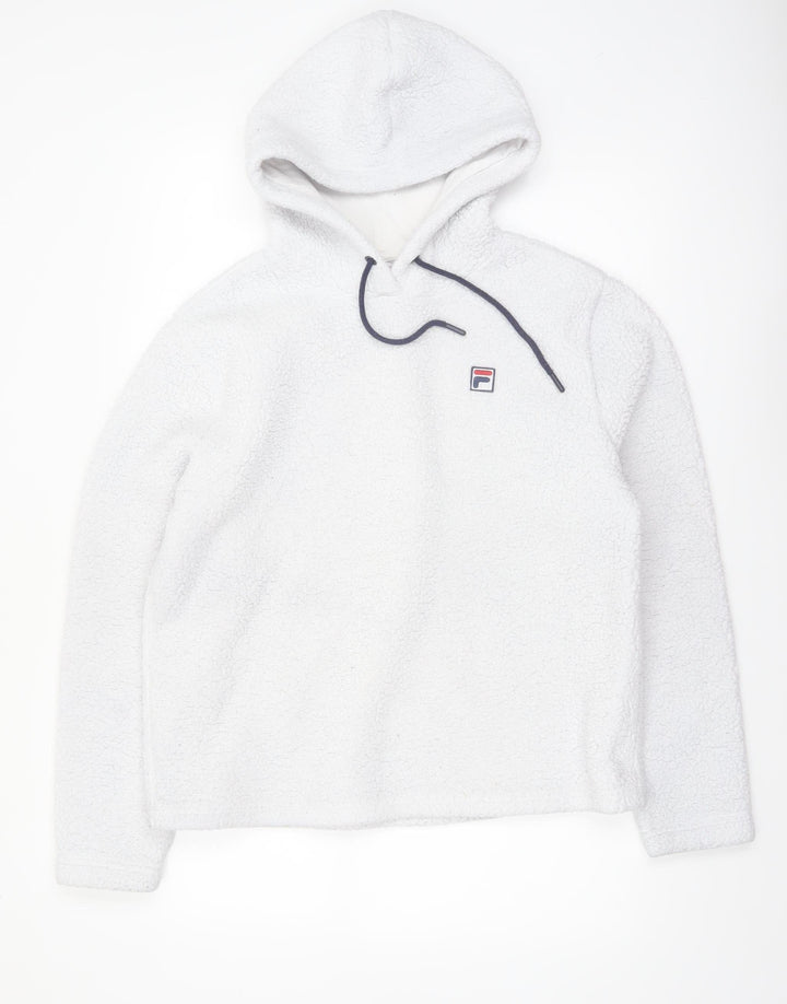 FILA Women White Fleece Pullover Hoodie Size M Relaxed Fit