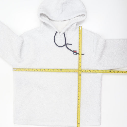 FILA Women White Fleece Pullover Hoodie Size M Relaxed Fit