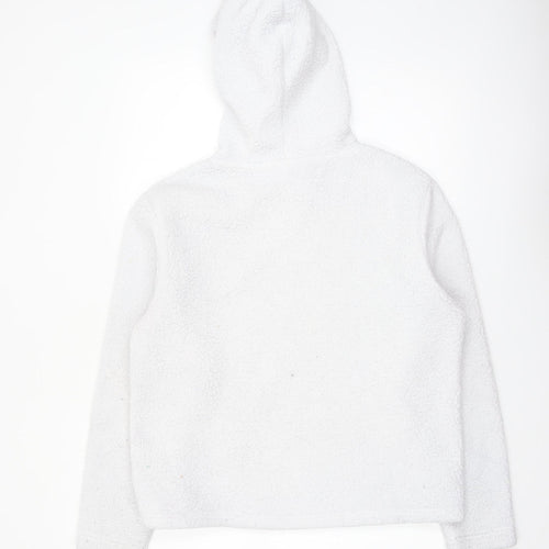FILA Women White Fleece Pullover Hoodie Size M Relaxed Fit