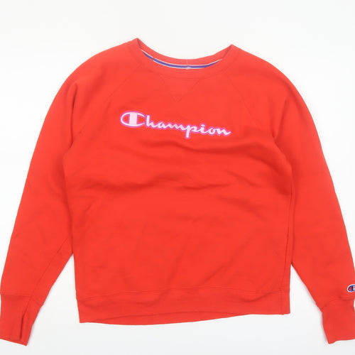 Champion Womens Red Pullover Sweatshirt Medium Logo Crew Neck