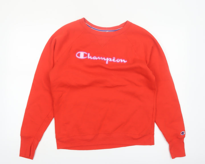 Champion Womens Red Pullover Sweatshirt Medium Logo Crew Neck