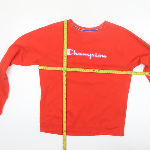 Champion Womens Red Pullover Sweatshirt Medium Logo Crew Neck