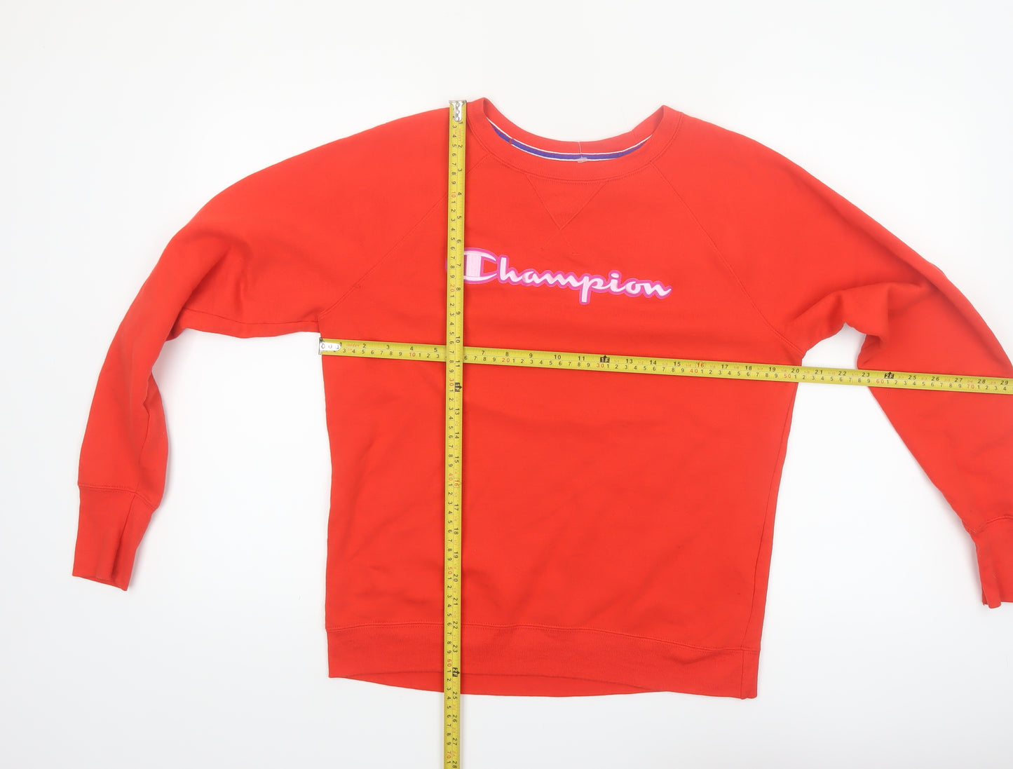 Champion Womens Red Pullover Sweatshirt Medium Logo Crew Neck