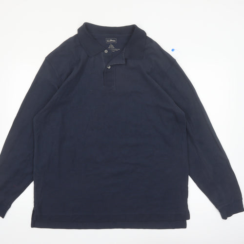 L.L.Bean Men's Blue Long Sleeve Cotton Polo Shirt Size L