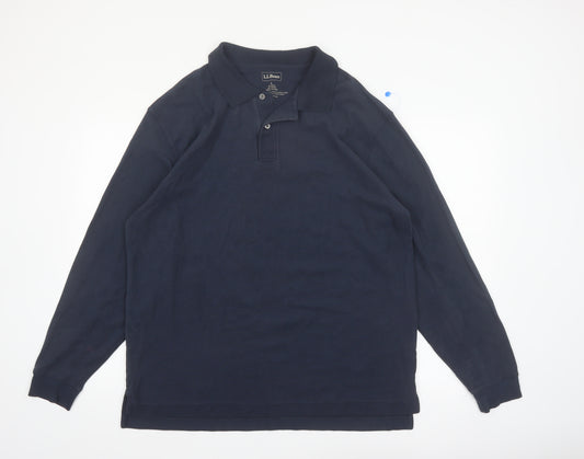 L.L.Bean Men's Blue Long Sleeve Cotton Polo Shirt Size L
