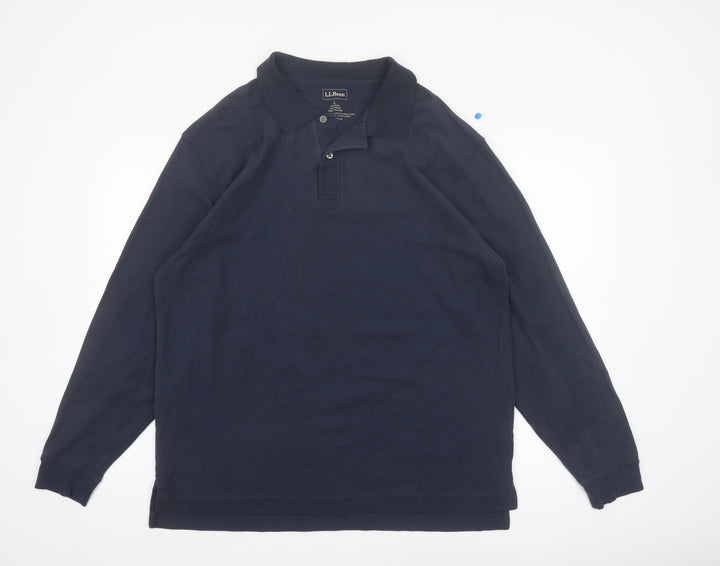 L.L.Bean Men's Blue Long Sleeve Cotton Polo Shirt Size L