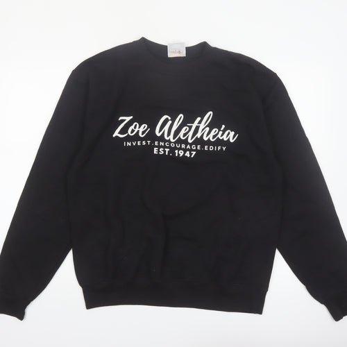 Champion Men's Black Crew Neck Sweatshirt M Cotton Blend Graphic Print