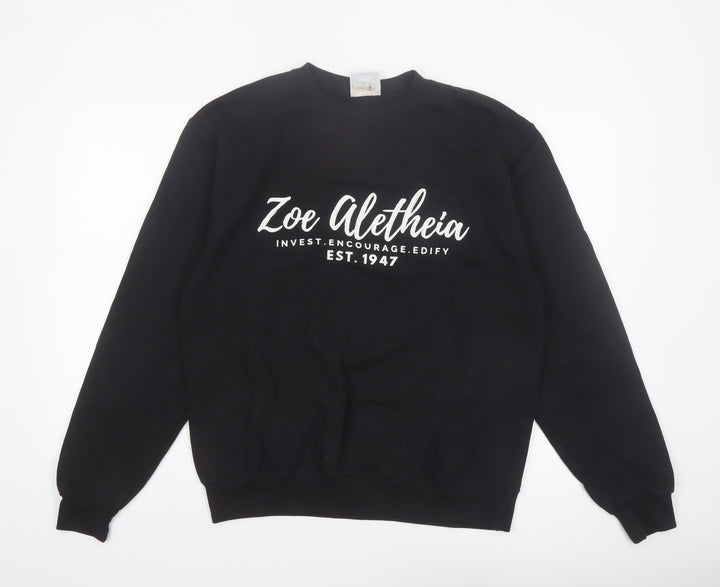 Champion Men's Black Crew Neck Sweatshirt M Cotton Blend Graphic Print