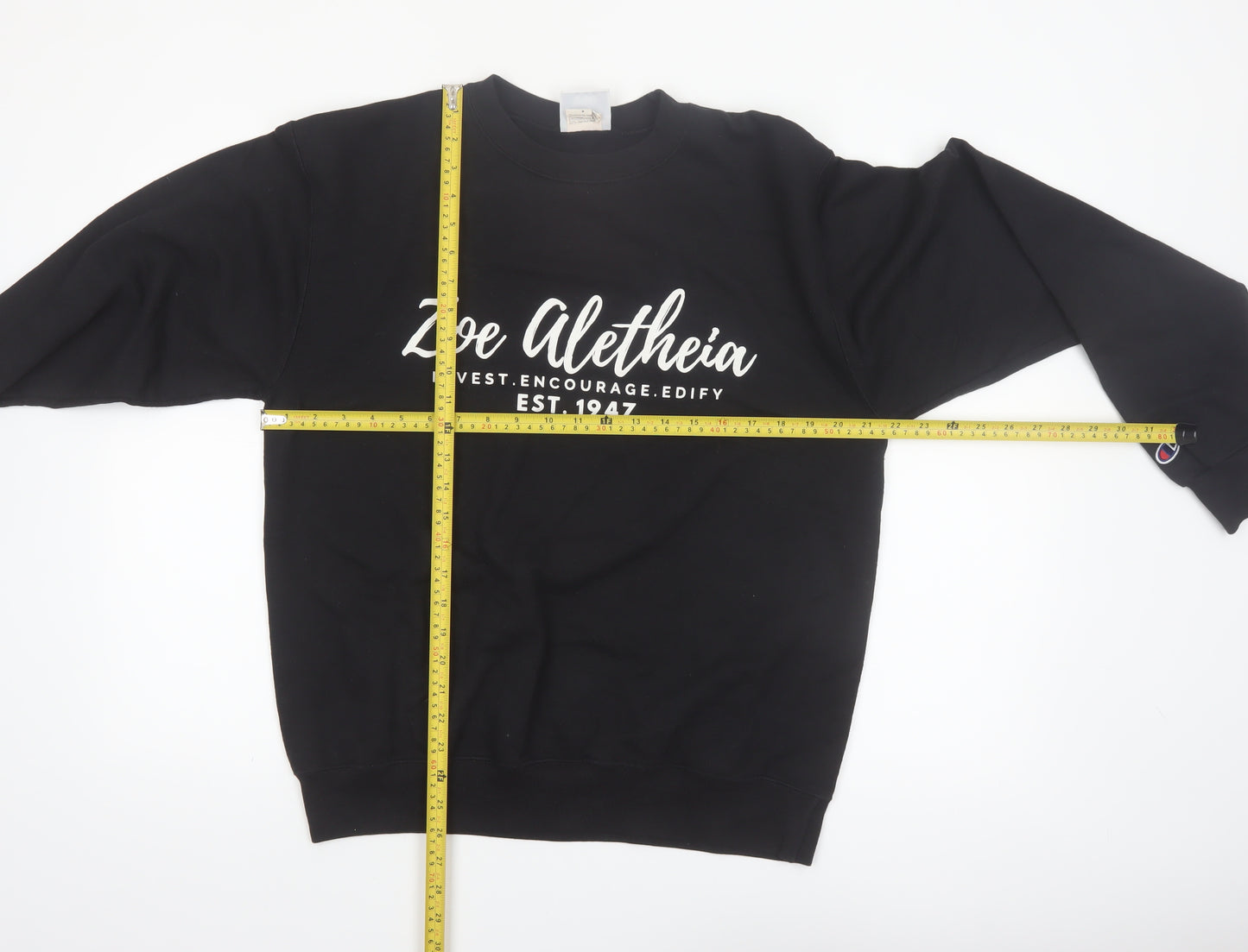 Champion Men's Black Crew Neck Sweatshirt M Cotton Blend Graphic Print