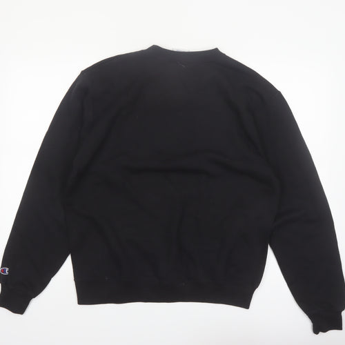 Champion Men's Black Crew Neck Sweatshirt M Cotton Blend Graphic Print