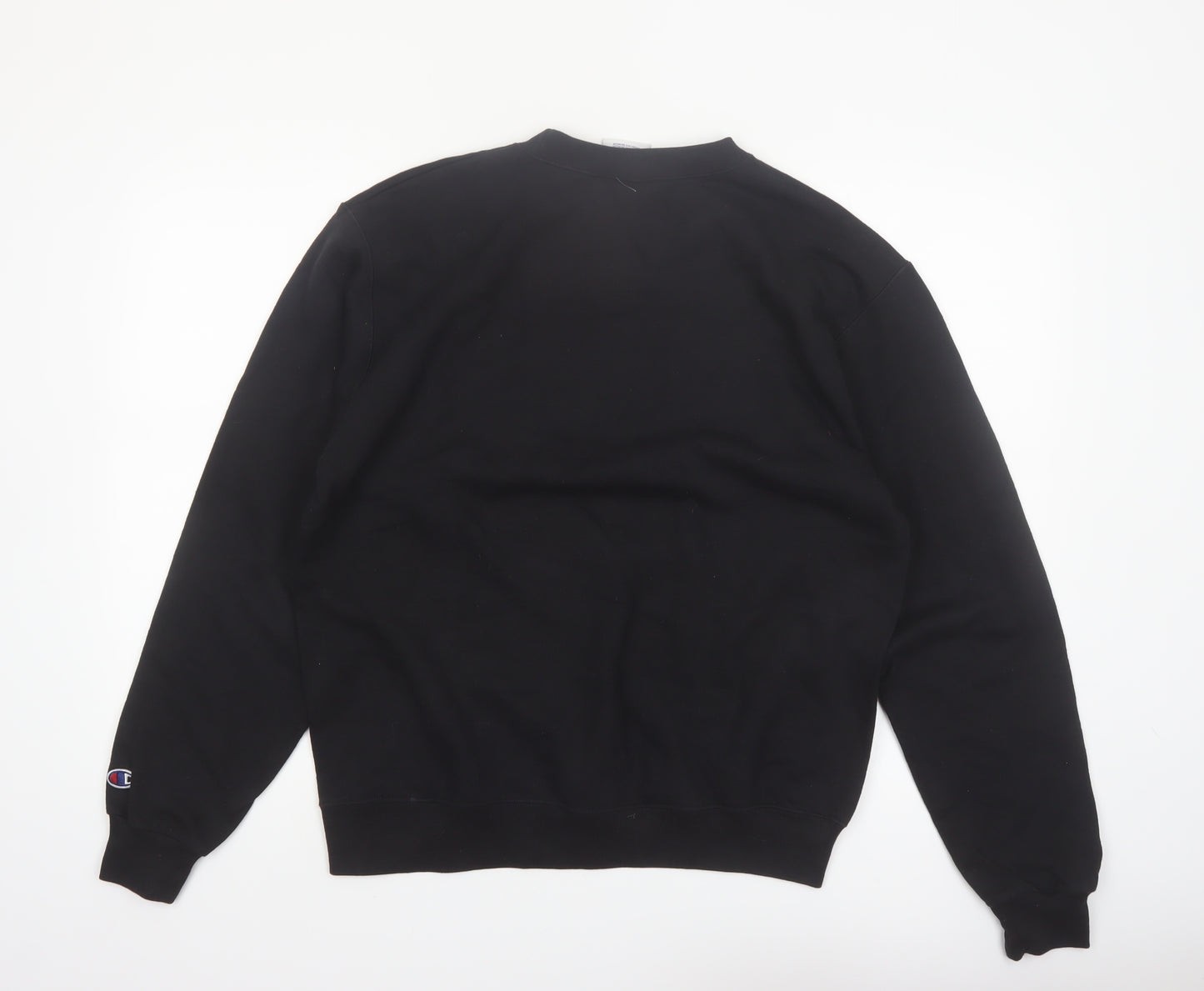 Champion Men's Black Crew Neck Sweatshirt M Cotton Blend Graphic Print