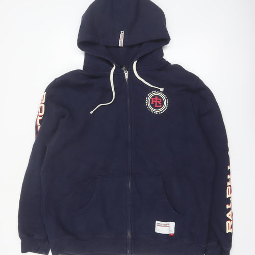 Ralph Lauren Polo Jeans Men Blue Full Zip Hoodie Size L Logo Print