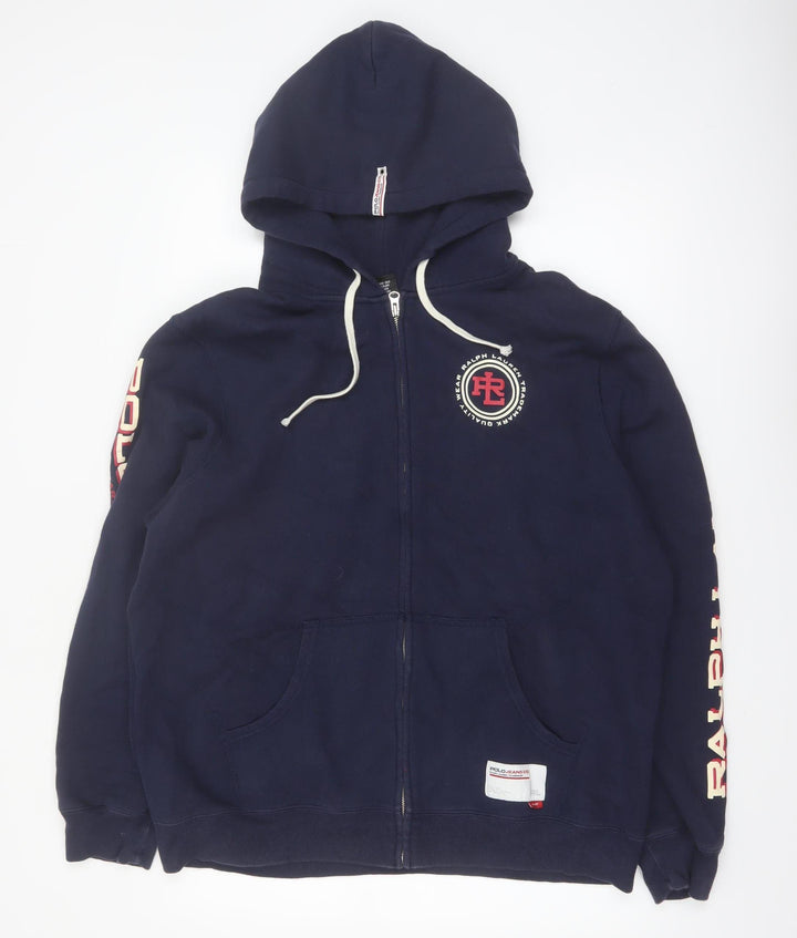 Ralph Lauren Polo Jeans Men Blue Full Zip Hoodie Size L Logo Print
