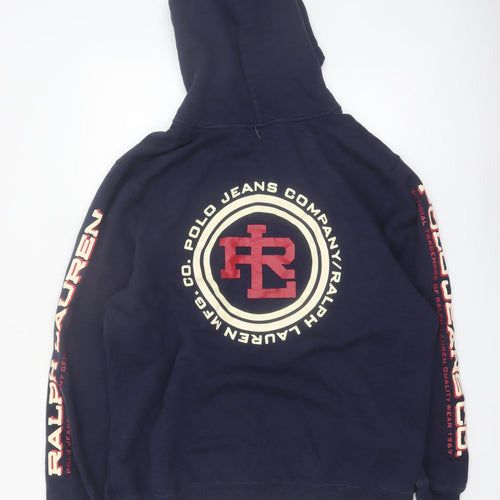 Ralph Lauren Polo Jeans Men Blue Full Zip Hoodie Size L Logo Print