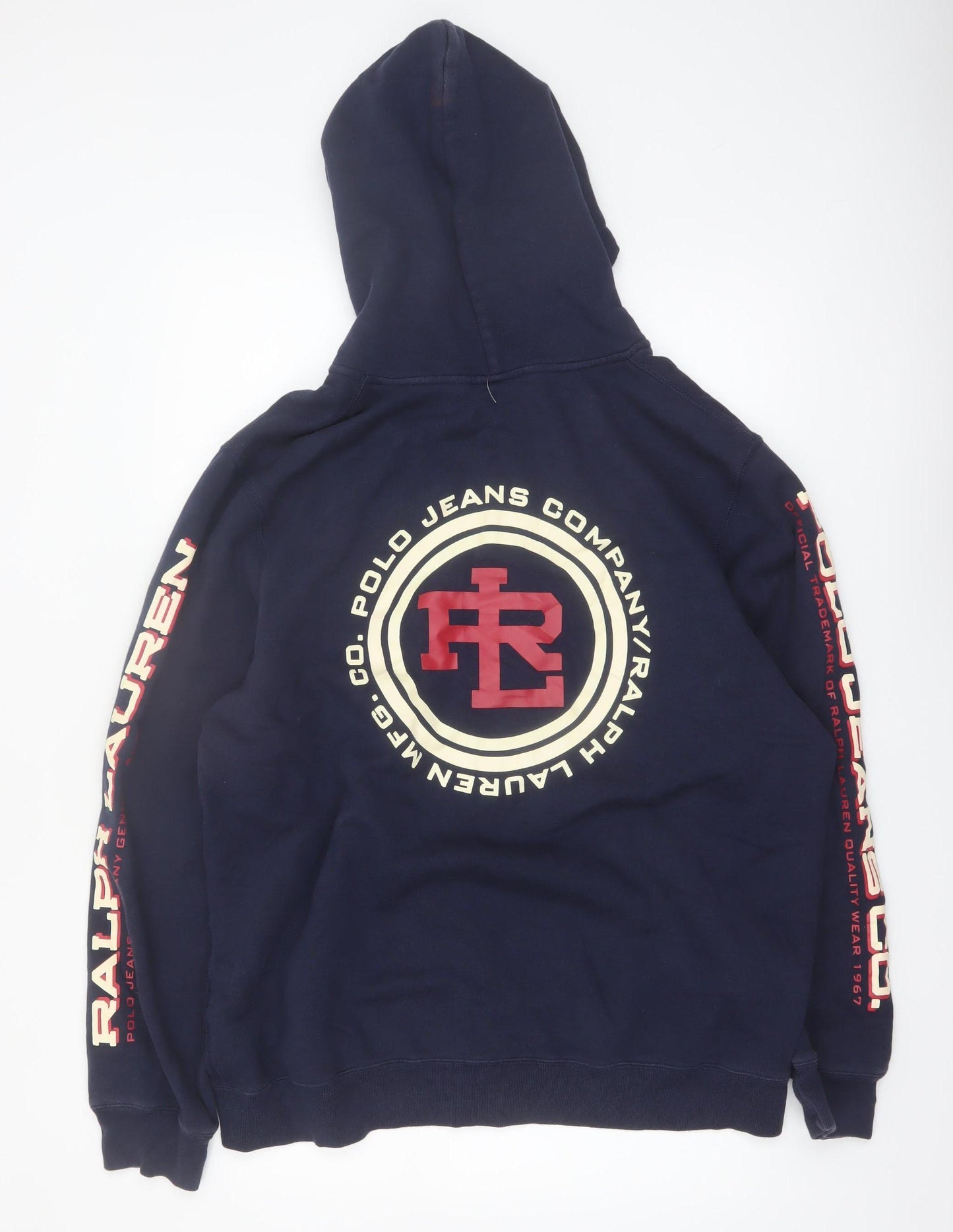 Ralph Lauren Polo Jeans Men Blue Full Zip Hoodie Size L Logo Print