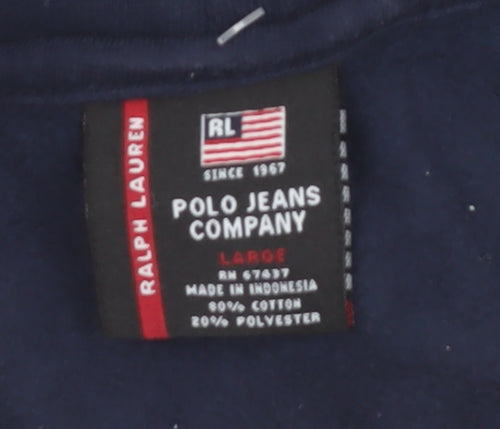 Ralph Lauren Polo Jeans Men Blue Full Zip Hoodie Size L Logo Print