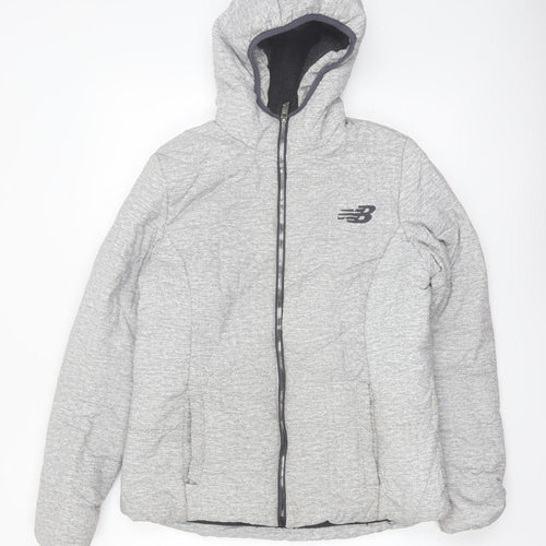 New Balance Women's Grey Hooded Puffer Jacket Size M