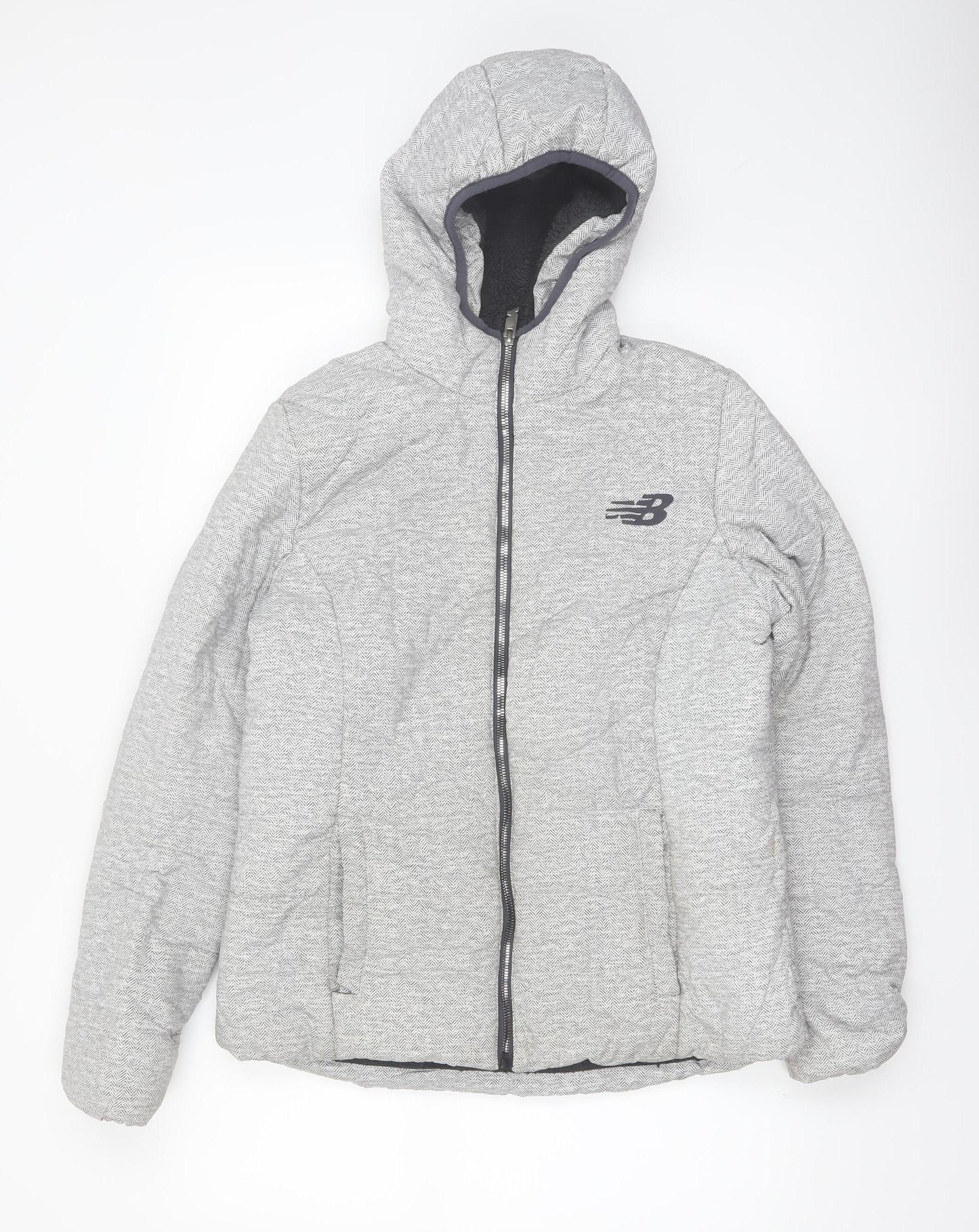 New Balance Women's Grey Hooded Puffer Jacket Size M