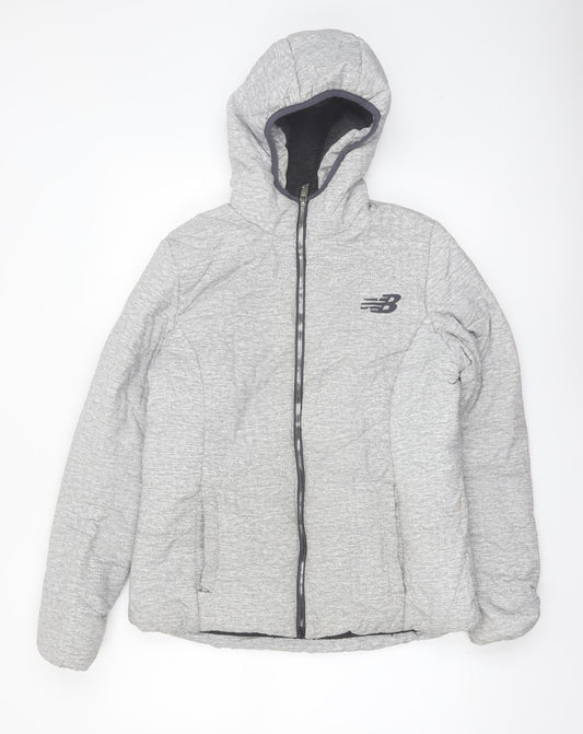 New Balance Women's Grey Hooded Puffer Jacket Size M