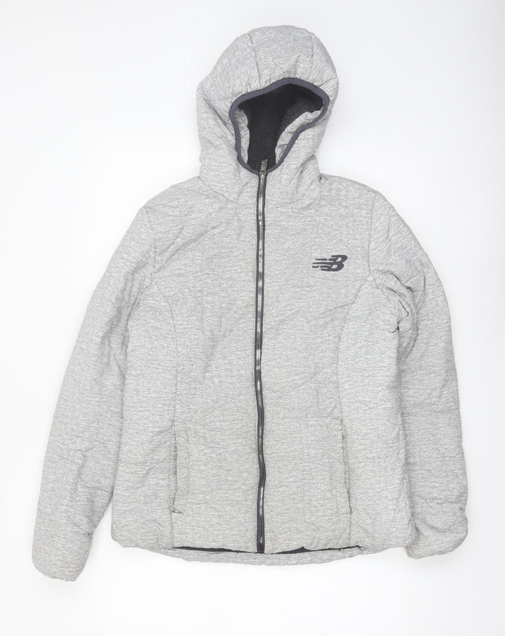 New Balance Women's Grey Hooded Puffer Jacket Size M