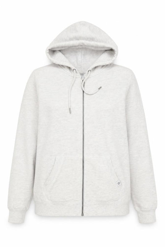 Front view of TOG24 Women's Light Grey Full Zip Hoodie, size 10, Cotton Blend