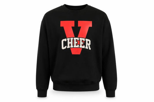 Front view of Champion Eco men’s black m pullover sweatshirt crew neck graphic print