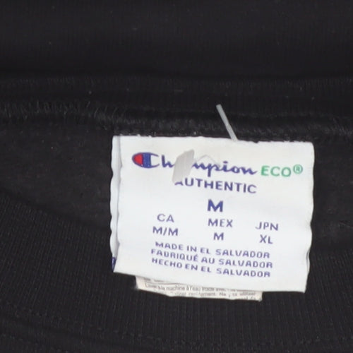 Champion Eco Mens Black M Pullover Sweatshirt Crew Neck Graphic Print