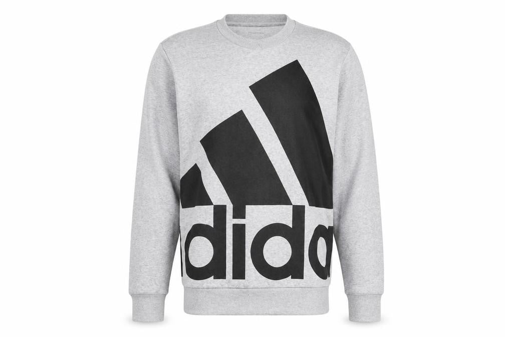 Front view of Adidas Men's Grey Sport Essentials Crew Neck Sweatshirt Small