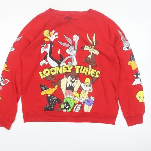 Looney Tunes Red Women's L Crew Neck Sweatshirt Cotton Blend